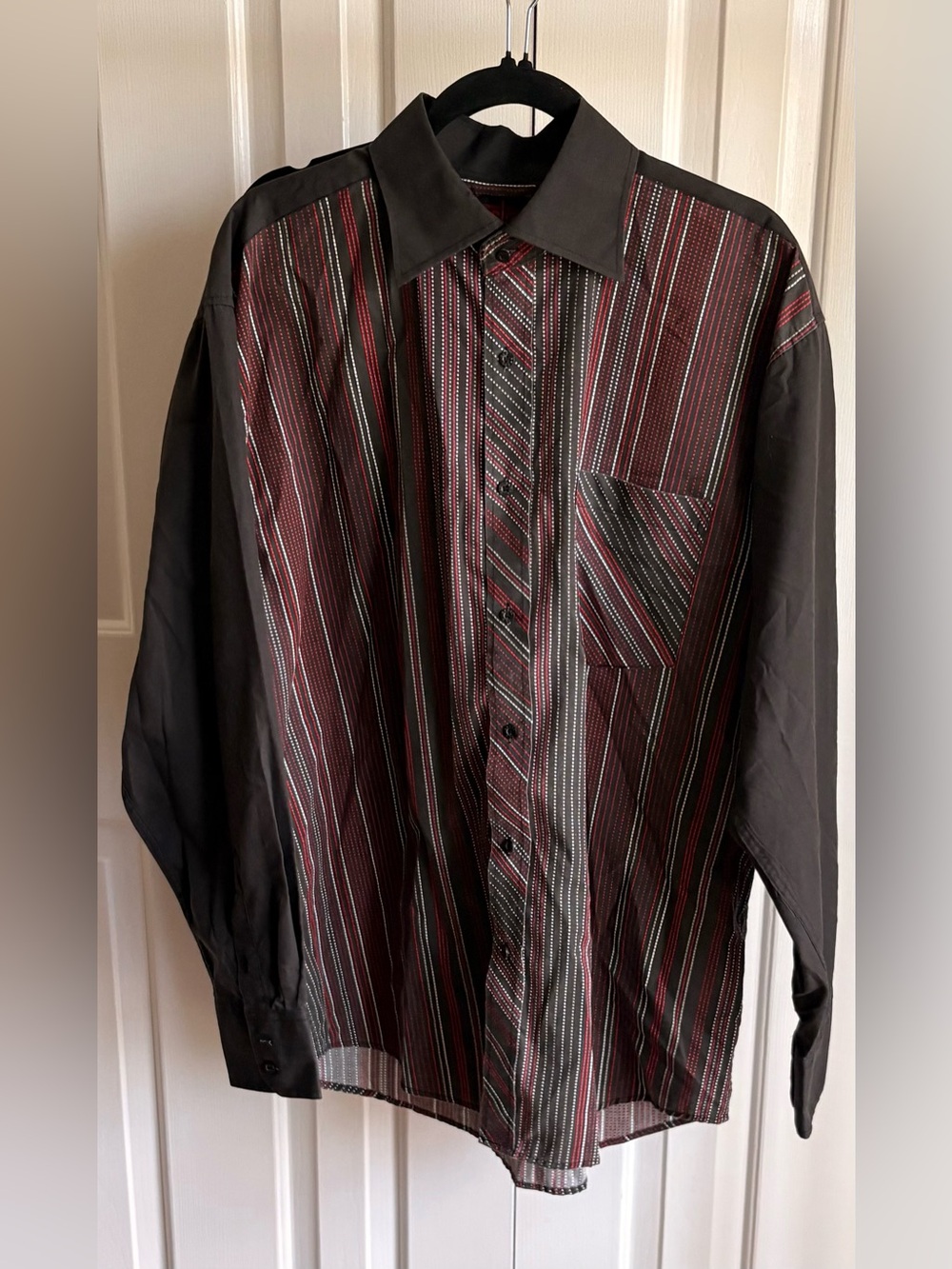 Men's Long-Sleeve Stripe Button-Down Shirt in Burgundy and Black